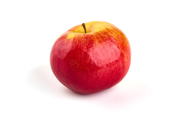 Shiny Red ripe apples, isolated on white background. Fresh raw organic fruits.