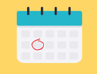 Calendar icon and red circle. Mark the date, holiday, important day concepts. Flat style design