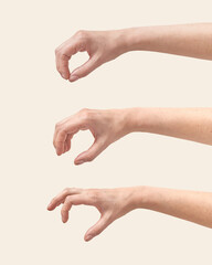 Set of female hand grip gesture on white. - obrazy, fototapety, plakaty