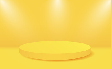 Round stage podium isolated on yellow background.