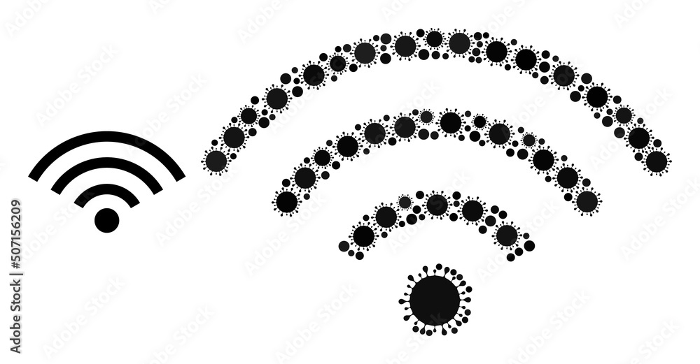 Poster internet signal mosaic icon. vector mosaic composed of scattered virus items. virulent mosaic intern