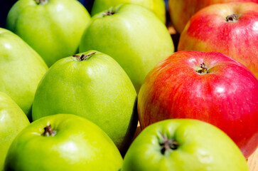 Harvest of green and red apples