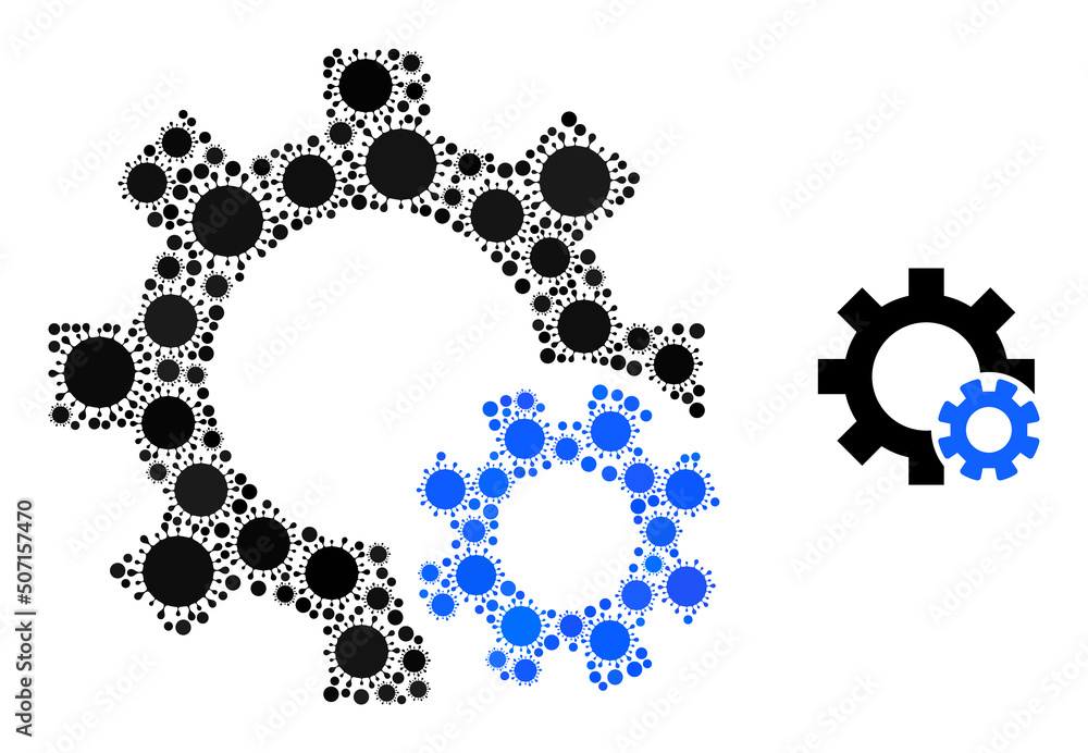 Poster gear settings mosaic icon. vector mosaic is designed from random bacterium elements. bacilla mosaic 