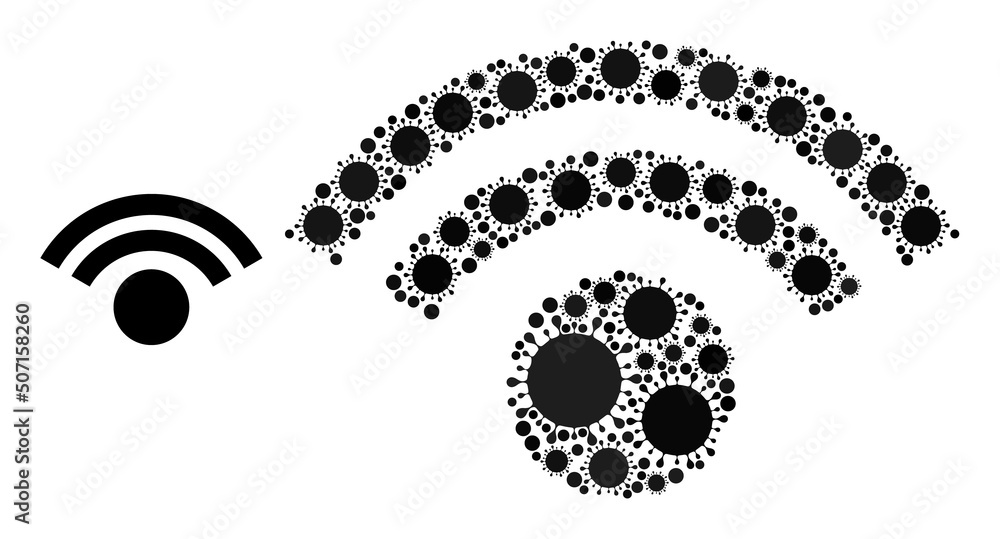 Poster sound source mosaic icon. vector collage is formed from randomized virus cell items. virus cell coll