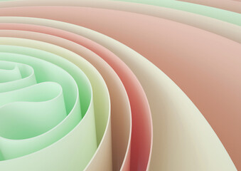 Abstract colored plates rolled into rolls 3d render