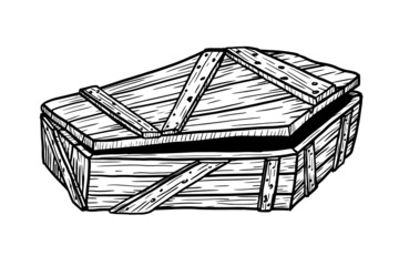 Closed wooden coffin vector illustration isolated on white background