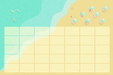 Summer Calendar Template, Beach calendar, Cute Planner template, Wall Planner template 