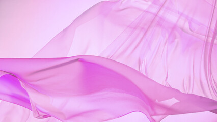 Pastel color transparent silk fabric flowing by wind, freeze motion