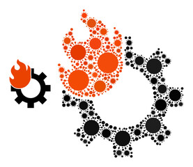 Hot gear mosaic icon. Vector mosaic made of randomized bacterium icons. Covid-2019 mosaic hot gear icon. Hot gear mosaic for pandemic templates.