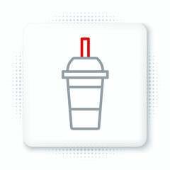 Line Paper glass with drinking straw and water icon isolated on white background. Soda drink glass. Fresh cold beverage symbol. Colorful outline concept. Vector