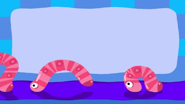 Cartoon character pink worm animals walking loop animation for titles. Baby insect good for fairy tales, illustration, etc... Seamless loop. Alpha channel for better cute title frame cutting.
