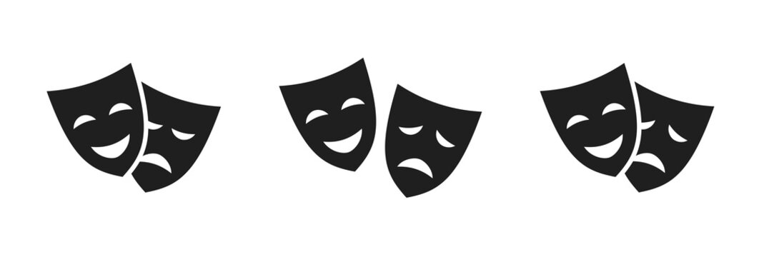 Theatrical masks vector icon set. Theater mask signs. Vector illustration