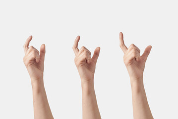 Set of female hands size gesture on white.