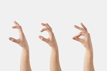 Set of female hands grip gesture on white.