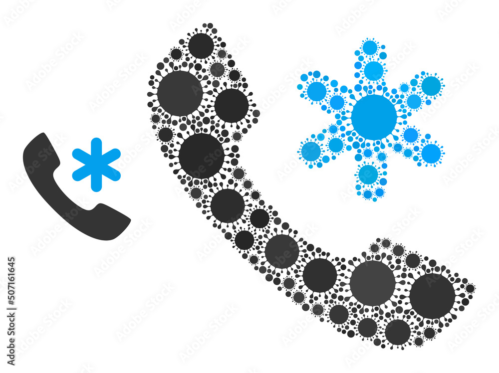 Poster cold call mosaic icon. vector mosaic is created with randomized covid-2019 elements. virus cell mosa