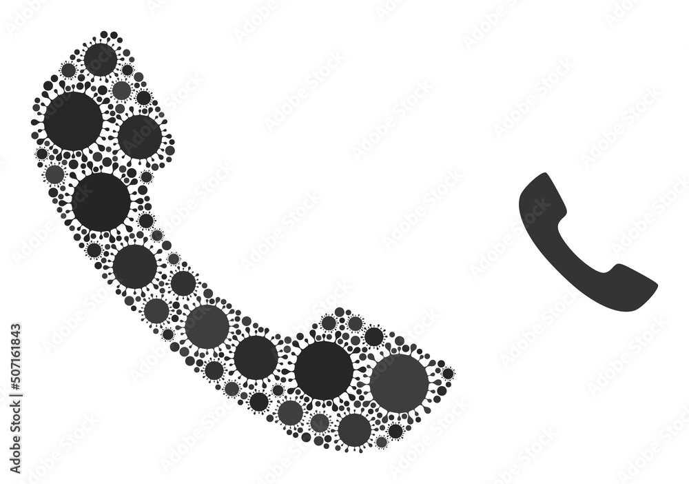 Poster phone receiver mosaic icon. vector mosaic is done of randomized contagious elements. contagious coll