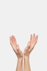 Obraz premium Clean hands on white background. sign language concept.
