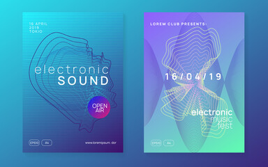 Naklejka premium Neon electronic party flyer. Electro dance music. Techno fest event. Trance sound. Club dj poster.