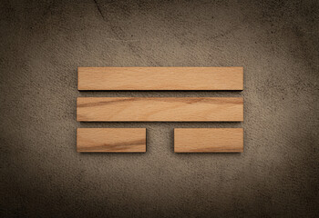 Trigram wind i ching element yin yang wood on leather background