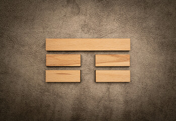 Trigram mountain i ching element yin yang wood on leather background