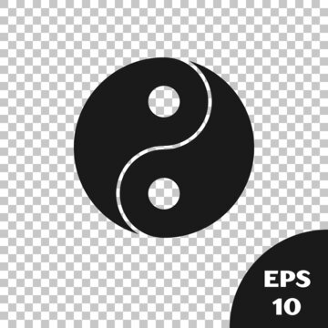 Black Yin Yang symbol of harmony and balance icon isolated on transparent background. Vector