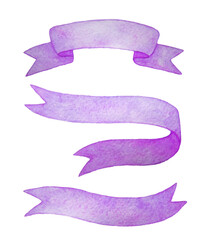 Watercolor violet ribbons isolated on white background.