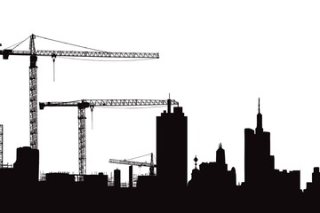 construction site and construction crane on white background.  buildings and construction cranes...