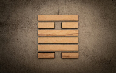 Gene Key 50 hexagram i ching wood on leather background human design