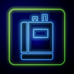 Glowing neon Book icon isolated on blue background. Vector