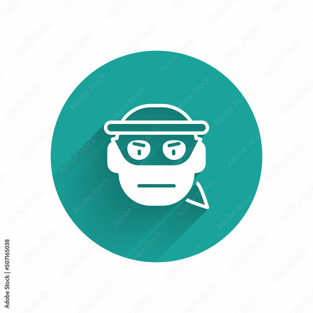 Poster white bandit icon isolated with long shadow. green circle button. vector