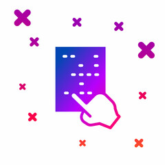 Color Braille icon isolated on white background. Finger drives on points. Writing signs system for blind or visually impaired people. Gradient random dynamic shapes. Vector