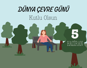 5 Haziran Dunya Cevre Gunu Kutlu Olsun concept vector illustration. Translate: 5 June Happy World environment day. Design for social media post, website banner, poster, brochure, card or flyer.