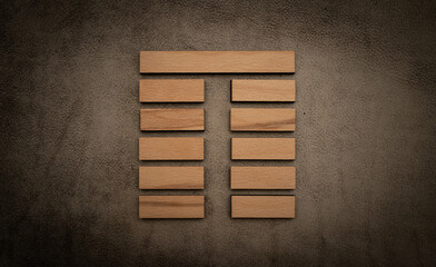 Gene Key 23 hexagram i ching wood on leather background human design
