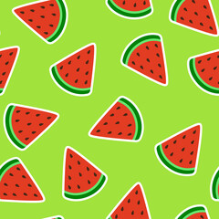 Seamless pattern with watermelon slices in random order