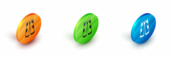 Isometric Pants icon isolated on white background. Trousers sign. Circle button. Vector