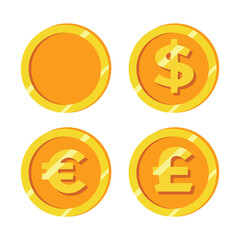 Golden coins set isolated coin icon. Vector illustration