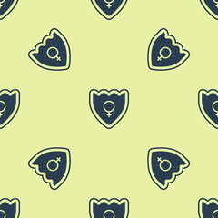 Blue Gender shield, Female icon isolated seamless pattern on yellow background. Vector