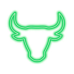 The silhouette of the bull's head is green neon line on a white background