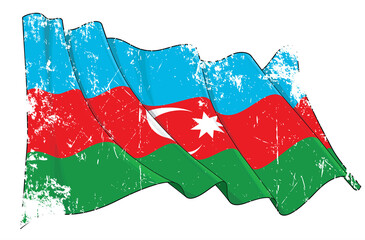 Textured Grunge Waving Flag of Azerbaijan