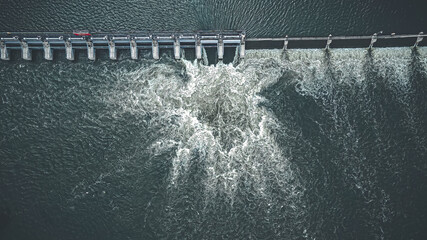 Graphite themed view of dam in spring