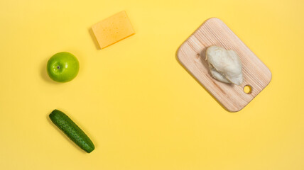 Recipe for a salad appetizer of chicken fillet, apple, fresh cucumber and cheese