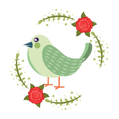 Isolated cute bird in a floral frame Vector illustration