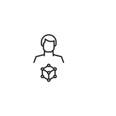 Monochrome sign drawn with black thin line. Modern vector symbol perfect for sites, apps, books, banners etc. Line icon of chemical compound next to faceless man