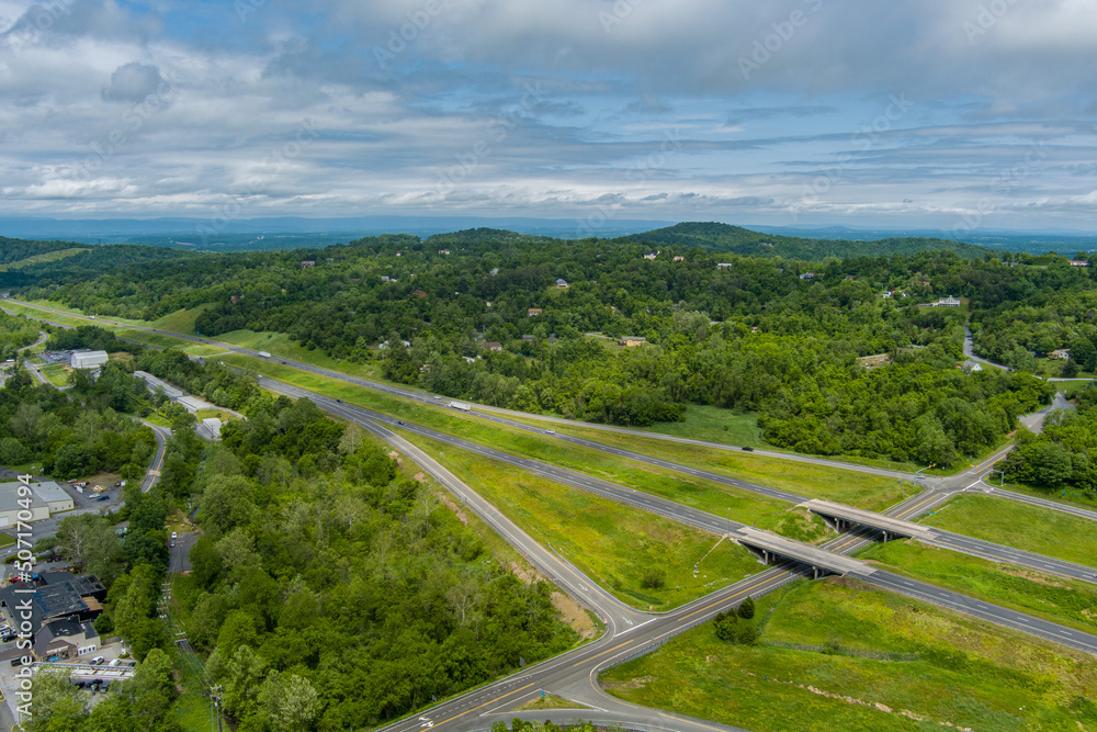 Wall mural aerial view of interstate 66 at apple mountain road in linden, virginia.