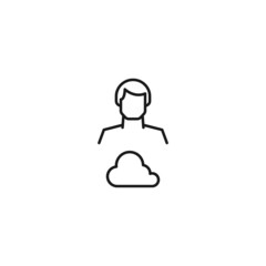 Monochrome sign drawn with black thin line. Modern vector symbol perfect for sites, apps, books, banners etc. Line icon of cloud next to faceless man