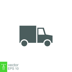 Truck icon. Simple solid style. Glyph symbol. Shipping car, delivery concept. Vector illustration isolated on white background. EPS 10.