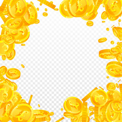 British pound coins falling. Fantastic scattered GBP coins. United Kingdom money. Marvelous jackpot, wealth or success concept. Vector illustration.
