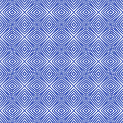 Ethnic hand painted pattern. Indigo symmetrical kaleidoscope background. Textile ready radiant print, swimwear fabric, wallpaper, wrapping. Summer dress ethnic hand painted tile.