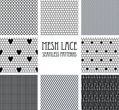 Set of eight seamless mesh lace patterns.