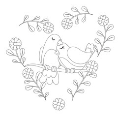 Isolated cute birds in love Floral frame Vector illustration